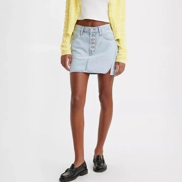 Levi’s Icon Mid Rise Skirt In Light Blue - Picture 1 of 7